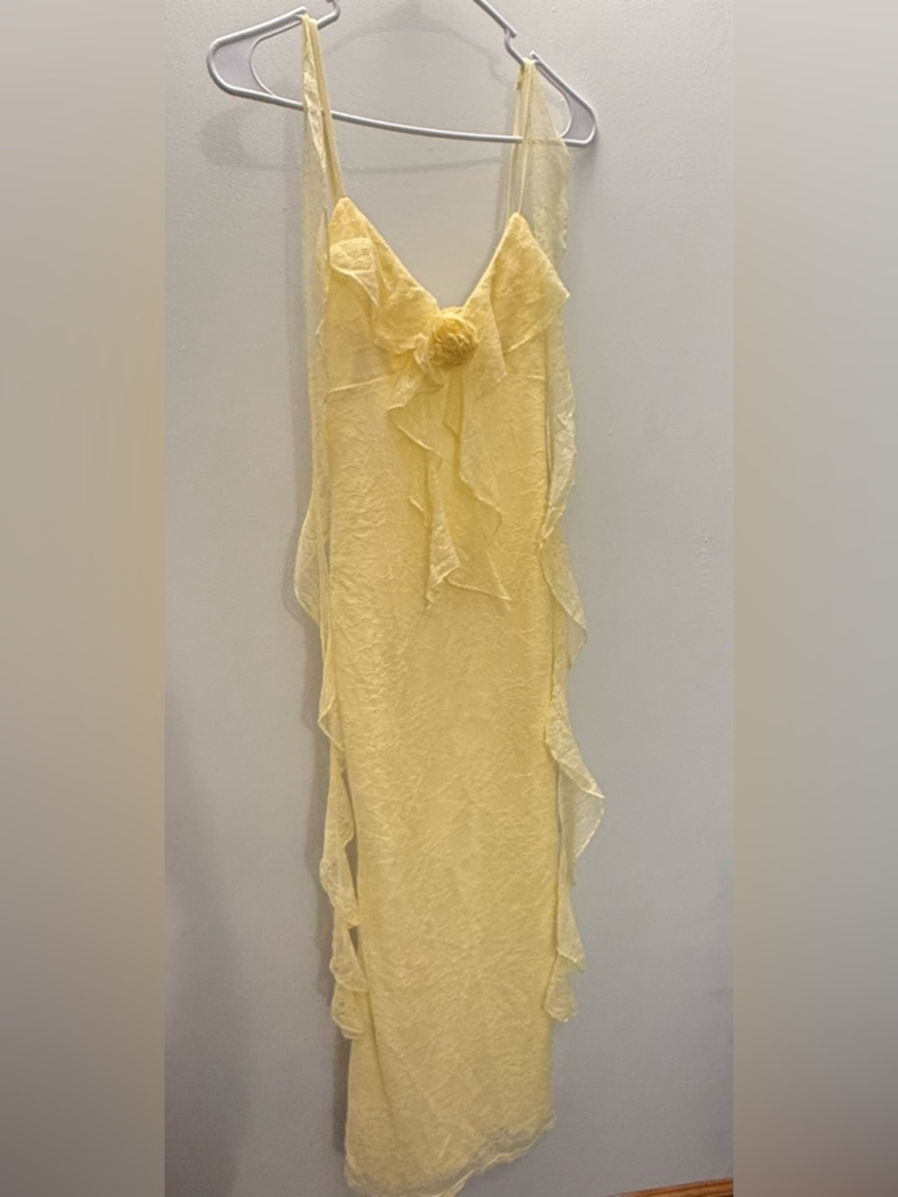 Saints And Secrets Yellow Ruffle Slip Dress with Floral Detail - Picture 2 of 5